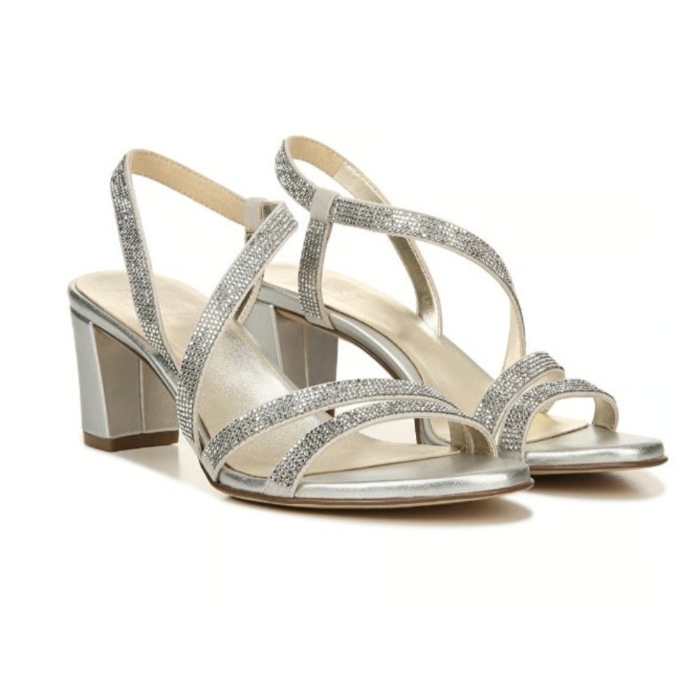 Naturalizer Vanessa 2 Silver Rhinestone Dress Sandals Womens 6W Block‎ Heel New